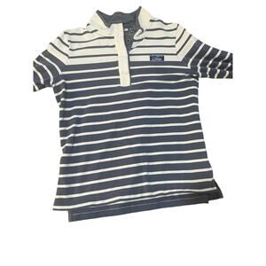 L.L. Bean Heritage Rugby Shirt Mens M Blue White Striped Long Sleeve Cotton